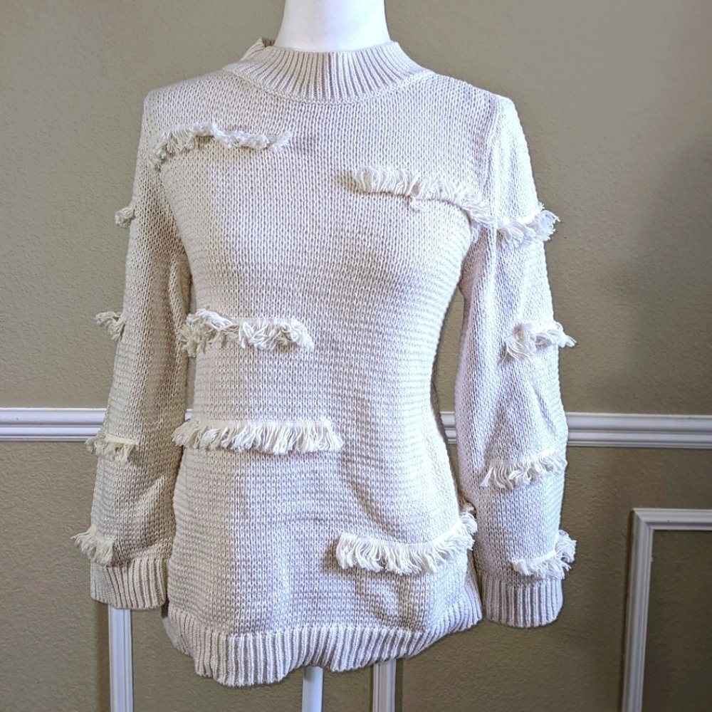 LOFT Mock Neck Eyelash Fringe Comfy Sweater